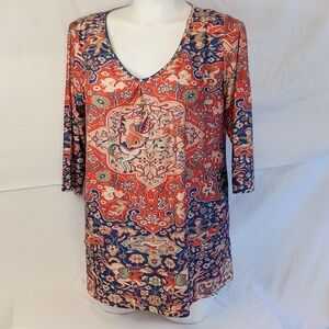 Sakurafina Women's Size 2XL Floral Medallion V-Neck Tunic Art to wear